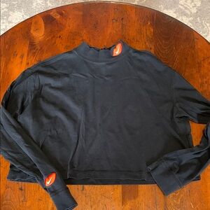 Black Cropped Sweatshirt with Red Logo